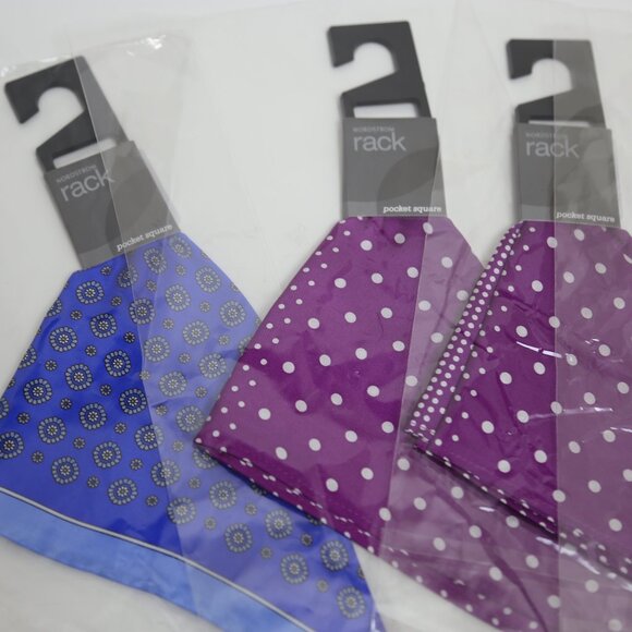 NWT Men's Nordstrom Rack 4-Pack Pocket Square Bundle - Purple & Blue Polka Dot - Picture 2 of 3